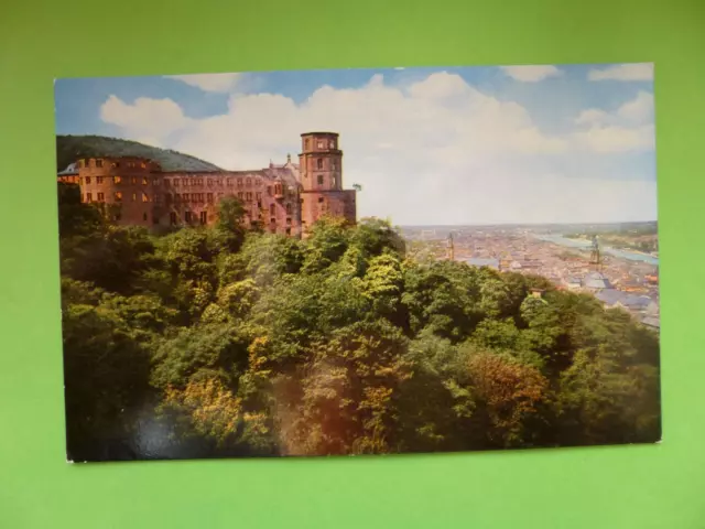 tolle alte color AK um 1957 Blick auf Heidelberg Schloß und Stadt
