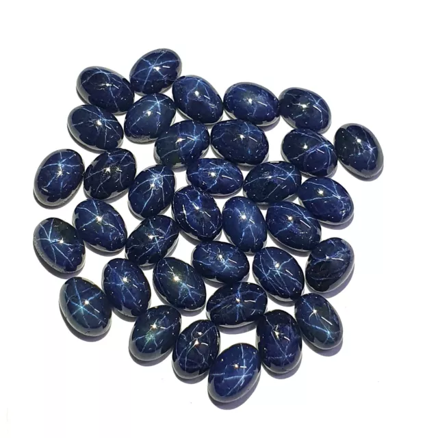 Natural Star Blue Sapphire Oval Diopside Cabochon Gemstone 6 Pcs 4x6 MM 5 CT