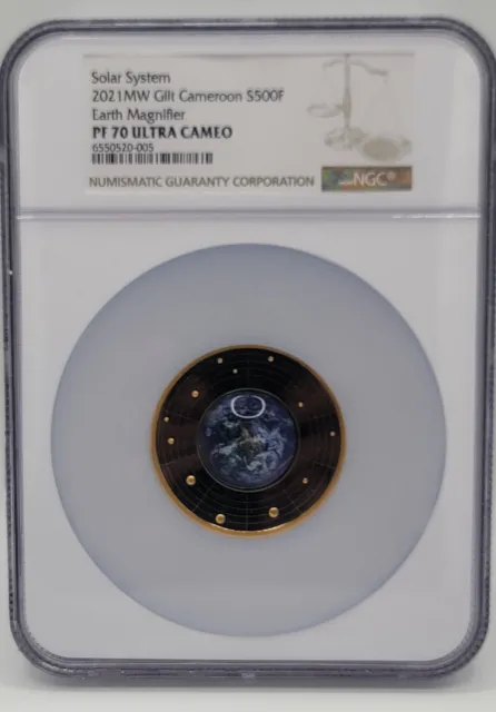 Solar System,2021 Mw Gilt Cameroon S500F, Earth Magnifier,Pf70 Ultra Cameo