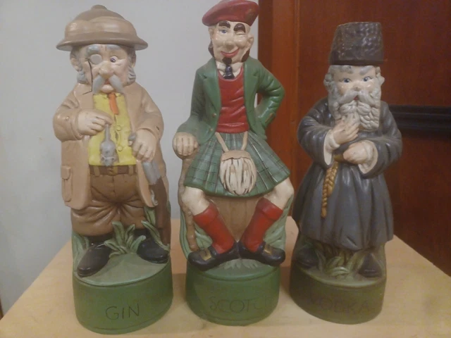 Vintage Vodka Gin And Scotch Figurine Decanters