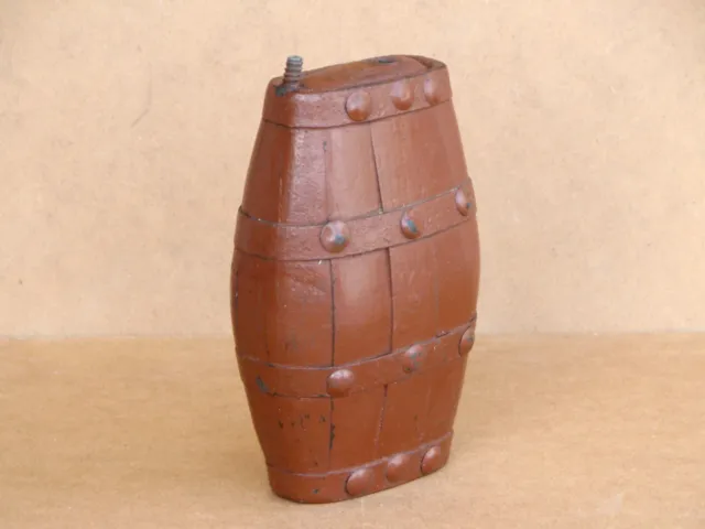 Wooden Barrel Antique Early Primitive Keg Canteen Flask Old Painted Early 20th