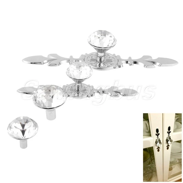 Glass Diamond Crystal Cupboard Cabinet Knob Drawer Door Pull Handle Hardware