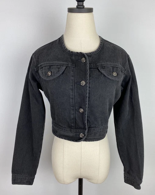 Vtg 80S 90S La Gear Faded Black Denim Jacket Xs Rose Buttons Cropped Grunge  Boho $39.09 - Picclick