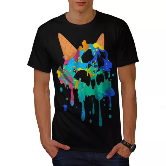 T-shirt da uomo Wellcoda Skull gelato spazzatura, t-shirt stampata design grafica wafer