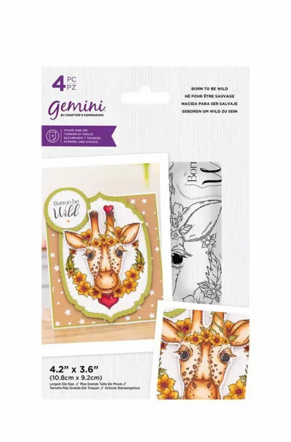 Gemini Born to be Wild Stamp & Die Set  4pc : Illustrated Animals Collection