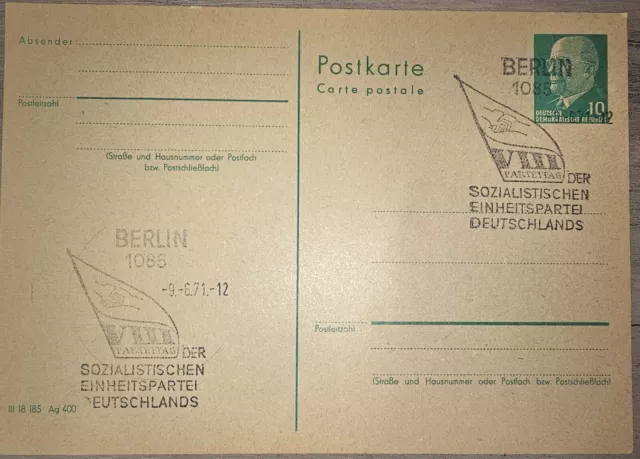 Ganzsache,Postkarte, Walter Ulbricht, Mi. Nr. P 75, SST: VIII. Parteitag SED