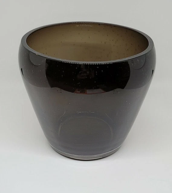 Beautiful Hand Made Quality Art Glass Bowl Pot Smoky Brown Clear Bullicante MCM