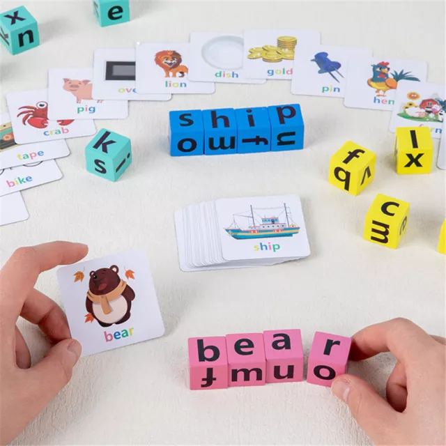 Matching Letter Word Game Wooden Alphabet Puzzles Blocks Montessori Learning Toy