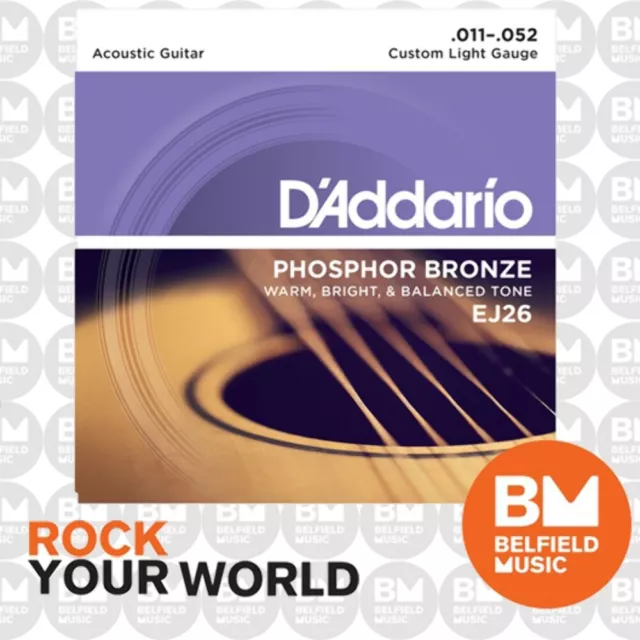 D'Addario EJ26 Acoustic Guitar Strings Phosphor Bronze 11-52 Custom Light EJ-26