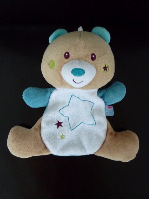 *- Doudou Plat Sucre D'orge Ours Blanc Bleu Luminescent Etoiles - Tbe