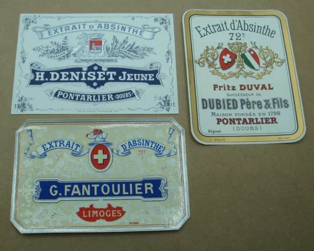 Lot  3 Etiquettes Absinthe /Pontarlier .... Anciennes Boisson Alcool  Old Labels