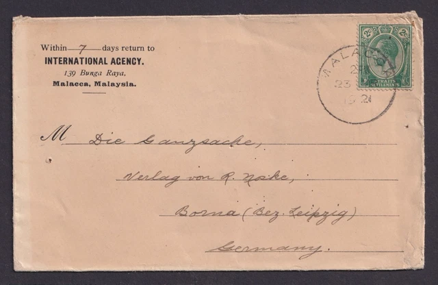 Straits Settlements Malacca Malaysia Brief Asien Silas Zechy Kook Borna Leipzig