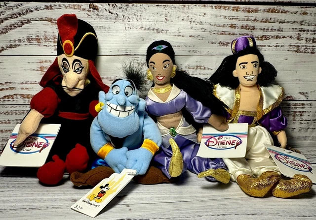 DISNEY STORE ALADDIN SET Stuffed Plush Bean Bag Jafar Genie Jasmine ...