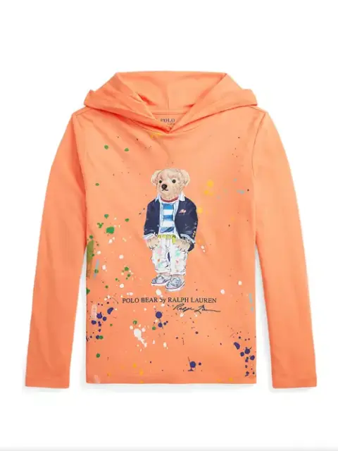 Polo Ralph Lauren Childrenswear Boys Polo Bear Cotton Hooded T-Shirt, Orange, Sm