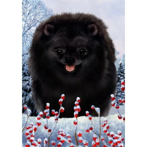 Winter House Flag - Black Pomeranian 15255