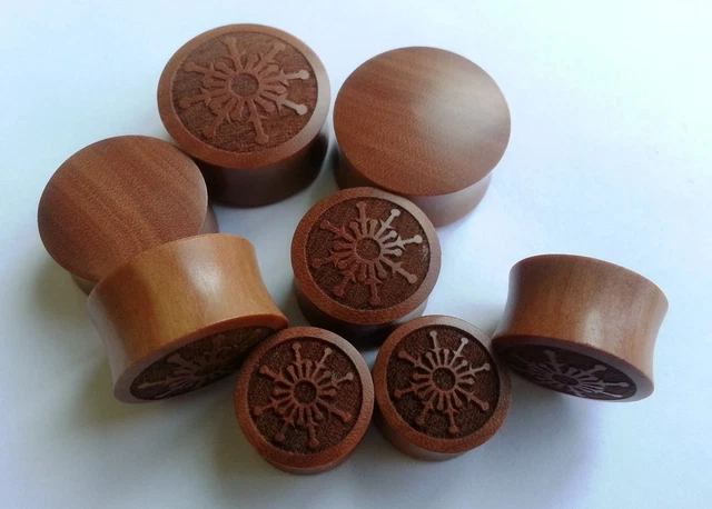 Pair ORGANIC Handmade Snow Flake Flower Saba Wood Saddle Ear Plugs Tunnel Gauges