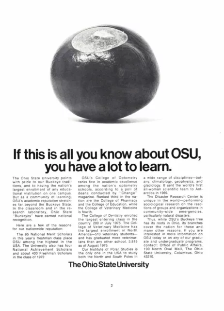 Vtg Print Ad 1975 Ohio State University OSU Buckeye Black White College NCAA