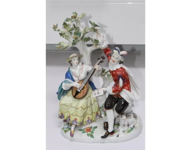 Große Meissen Gruppe Porzellanfigur, "Duett" musizierendes Paar, um 1900