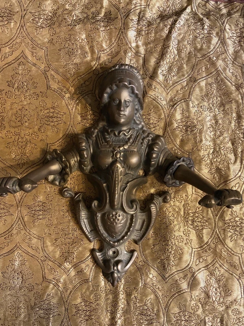 Antique Victorian Figural Brass Wall Mount Holder Towel Bar Uncomplet