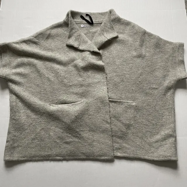 Anthropologie Sweater Womens OS Gray Oversized Cardigan Short Sleeve Pockets