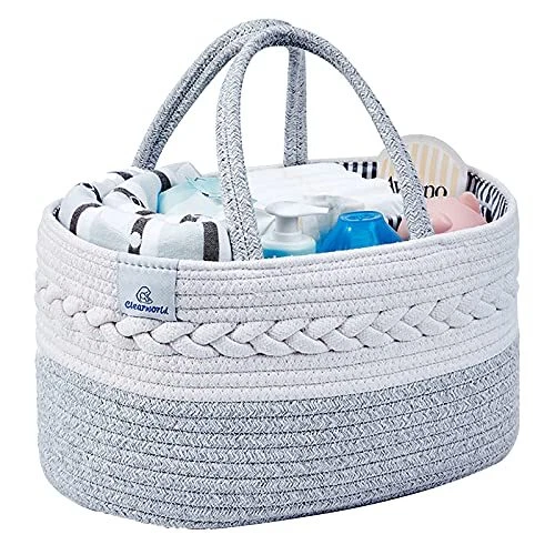 Baby Diaper Caddy Organizer - 100% Cotton Rope Nursery Storage Bin for