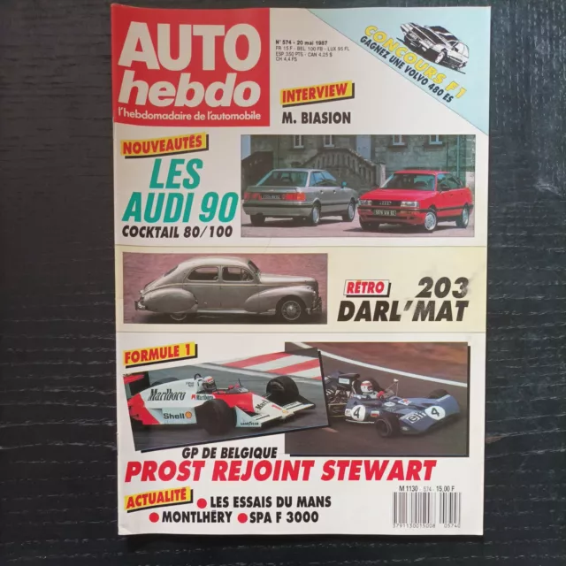 AUTOHEBDO574 PEUGEOT 203 DARLMAT GP F1 belgique spa 1987 alain prost mik biasion