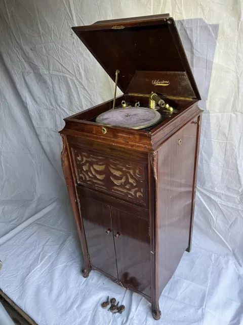 Silvertone Oak Antique Record Player Wind Up Phonograph & Records