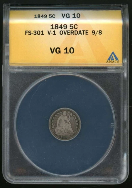 1849 United States 5c Anacs Authenticated VG 10 ZJ2446