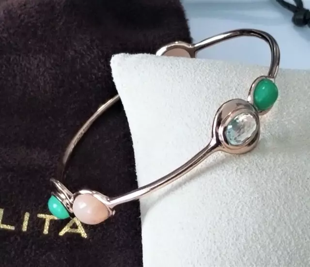 IPPOLITA  Rose' Gold 5 Stone Rose Quartz/Green Onyx Bangle Bracelet - Mint! $695