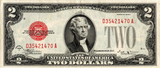 1928E $2 Red Seal Legal Tender Note Fr #1506 - Looks AU+