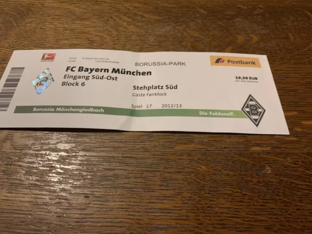 Used Sammler Ticket Borussia Mönchengladbach vs FC Bayern München 1. BL 2012/13