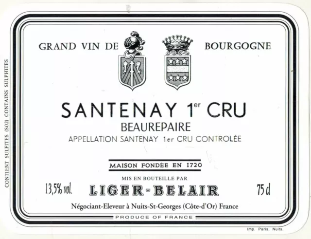 Etiquette Vin de Bourgogne-Santenay 1°cru"Beaurepaire-Liger-Belair-R.264/4