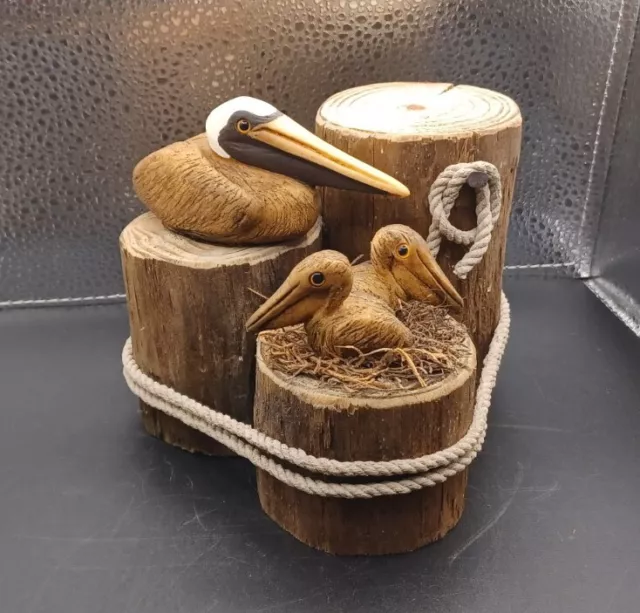 Sea Stuffe Cocoa Florida Pelican Bird Baby Nest Ocean Nautical Wood Pier Figure