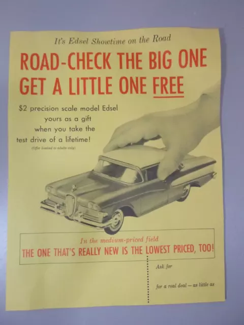 1958 Advertisement Flyer for AMT 1958 EDSEL Promo Model Car