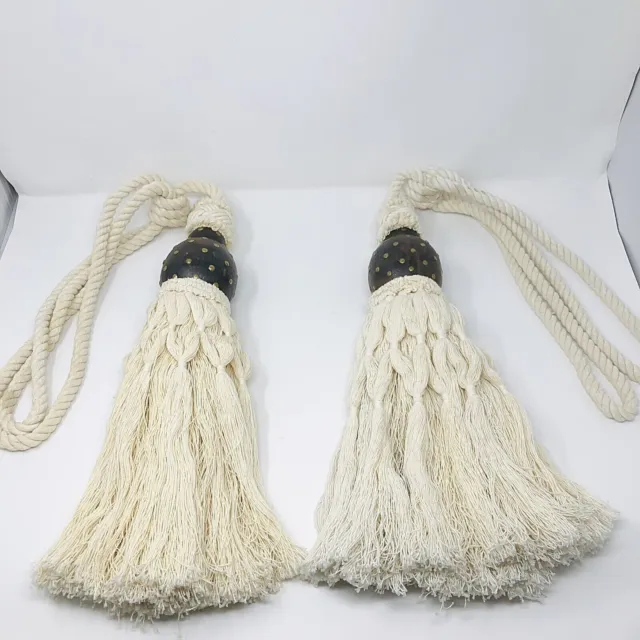 Curtain Tie Back Tassels Rope Large Knotted Natural Ivory Cotton Boho Set of 2