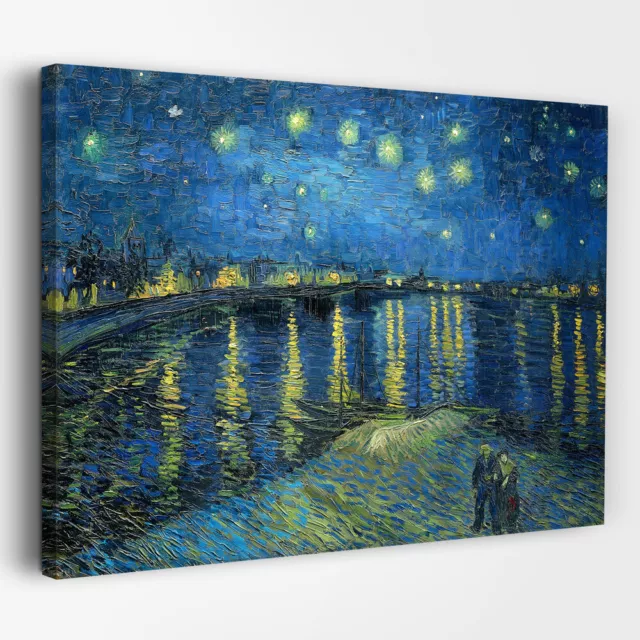 VAN GOGH STARRY NIGHT -FRAMED CANVAS PAINTING WALL ART PICTURE PAPER  PRINT-BLUE
