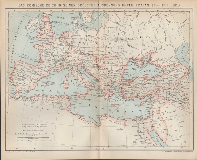 Ss Rome 1896 MAP MAP 1896: THE ROMAN EMPIRE - LARGEST EXTENT UNDER TRAJAN. ROM £17. ...