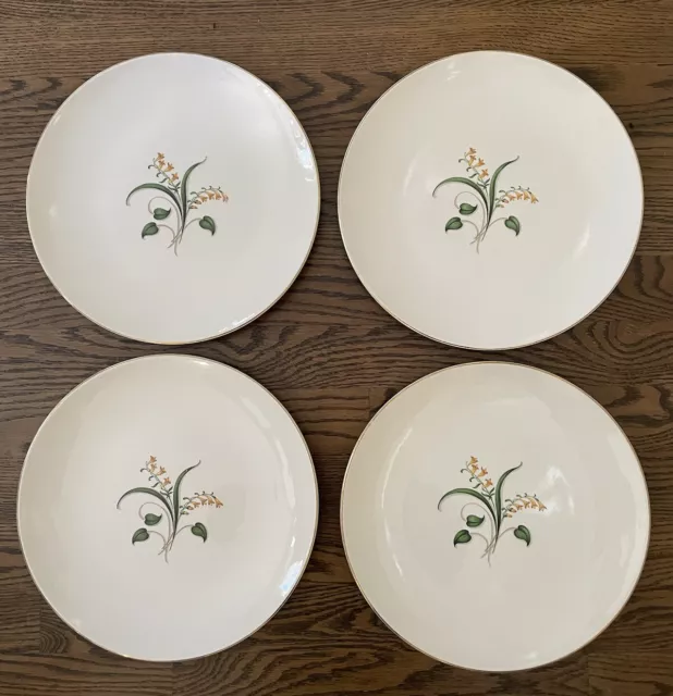 VINTAGE EDWIN KNOWLES FORSYTHIA 10-1/4" DINNER PLATE SET OF 4 MCM 1950s NWOT