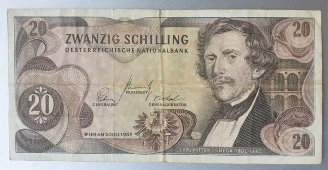 AUSTRIA:  20 Austrian Schilling Banknotes.02.07.1967.Prefix A