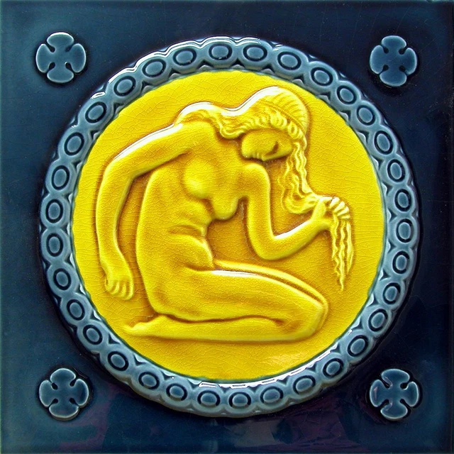 Art Nouveau Vintage Ceramic Tile Azulejo German Trivet Majolica Reproduction