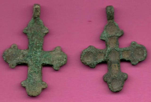 Lote De 2 Rusia Enemaled Bronce Ortodox Cruz 1050 11-12th Viking Bizantino 693