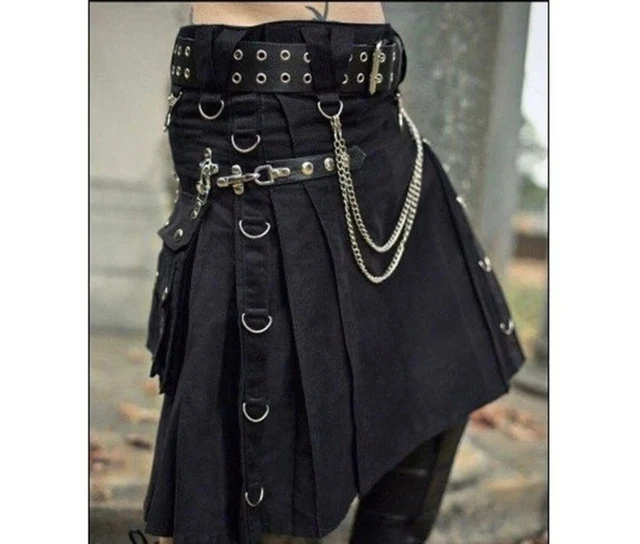 Scottish Black Utility Kilt For Men - Handmade Hybrid Gothic Kilt - Men's Kilt