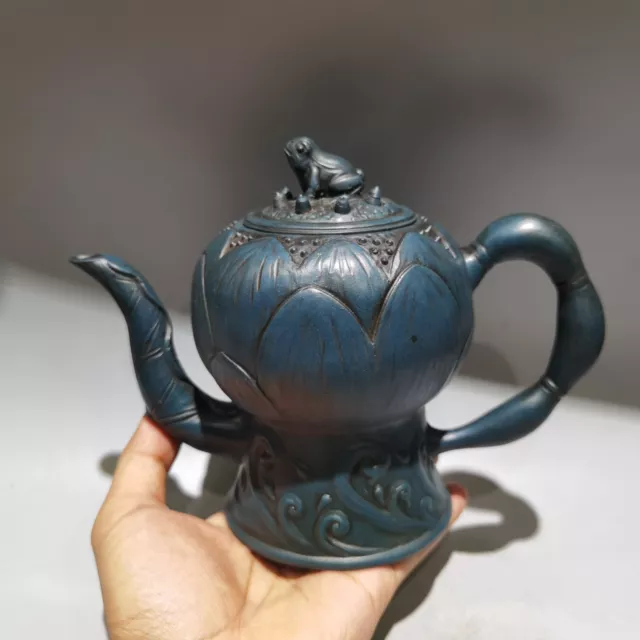 7.9″ Yixing Zisha purple Clay pot Handmade Frog lotus seed Kung Fu Health Teapot