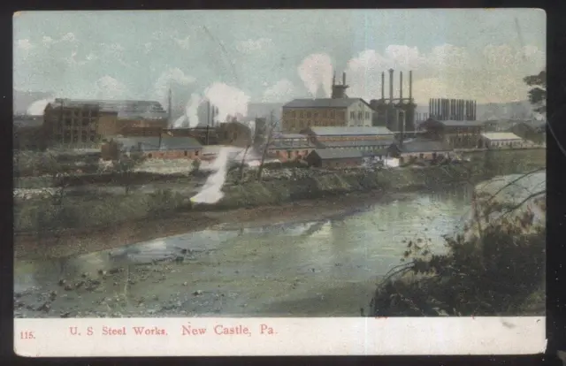 Postcard NEW CASTLE PA  US Steel Mill Works Factory Bird's Eye Aerial view 1907