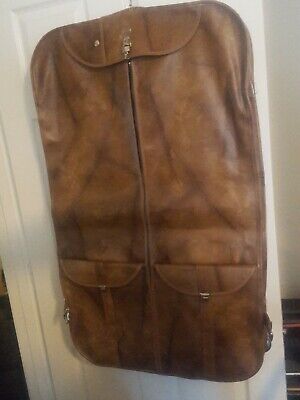 Vintage American Tourister Luggage Garment Suit Bag Faux Brown Leather 