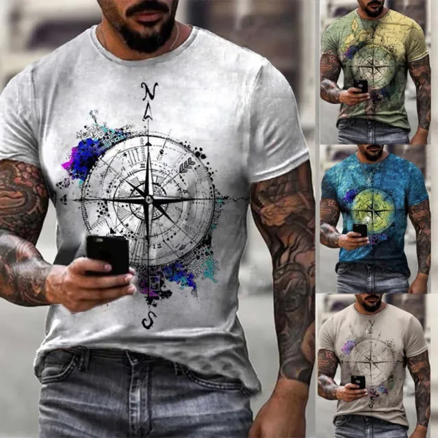 T-shirt uomo alla moda girocollo top maniche corte con design stampato in 3D