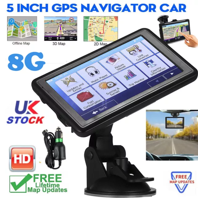 5'' 8GB Sat Nav Car Truck GPS Navigation Touch Screen Free Lifetime UK & EU Maps