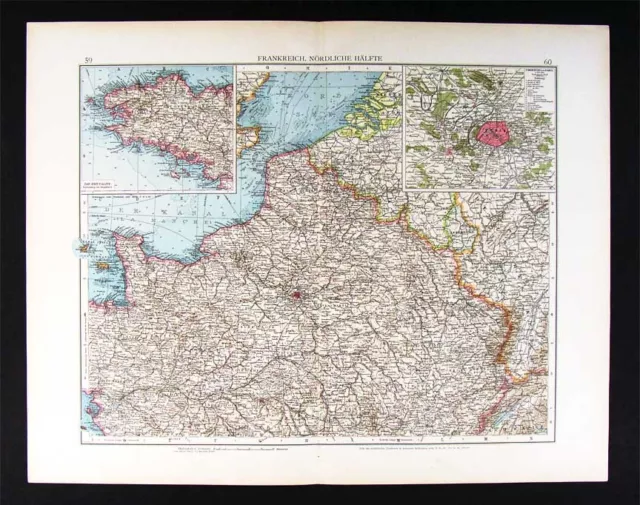 1896 Andrees Map North France Paris Plan Brittany Atlas