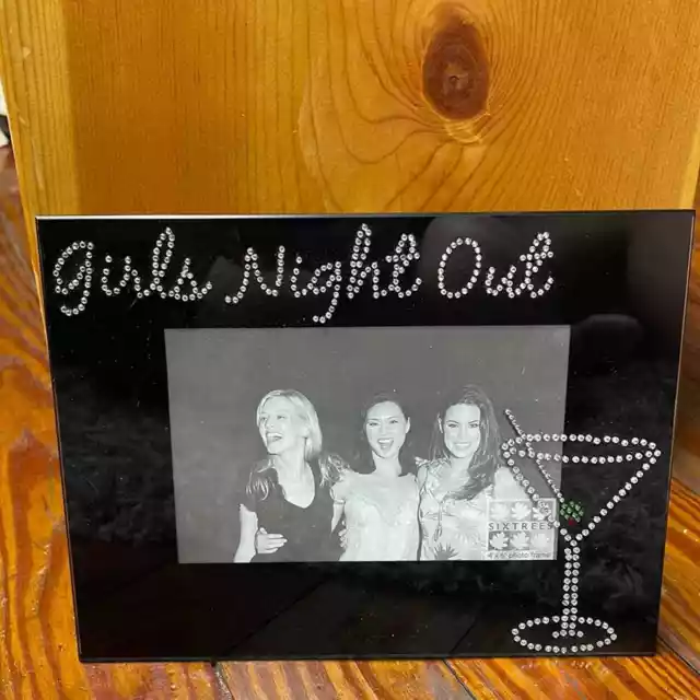 NEW Girls Night Out Glass Black 4x6 Martini Glass Picture Photo Frame Sequins