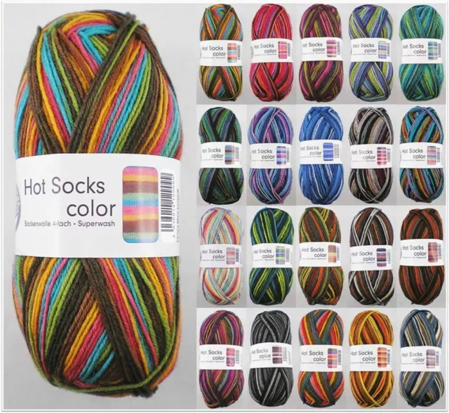 50g Hot Socks Color Strumpfwolle Sockengarn 4-fach stricken häkeln GP 51,80€/1kg